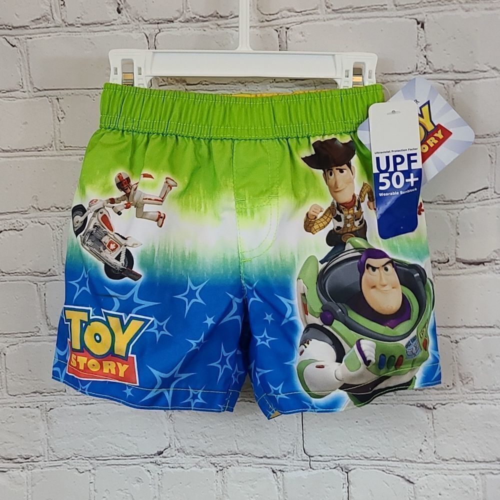 NWT Disney Pixar Toy Story Baby Boy 12M Swim Shorts Lined Trunks Pull-On UPF 50+